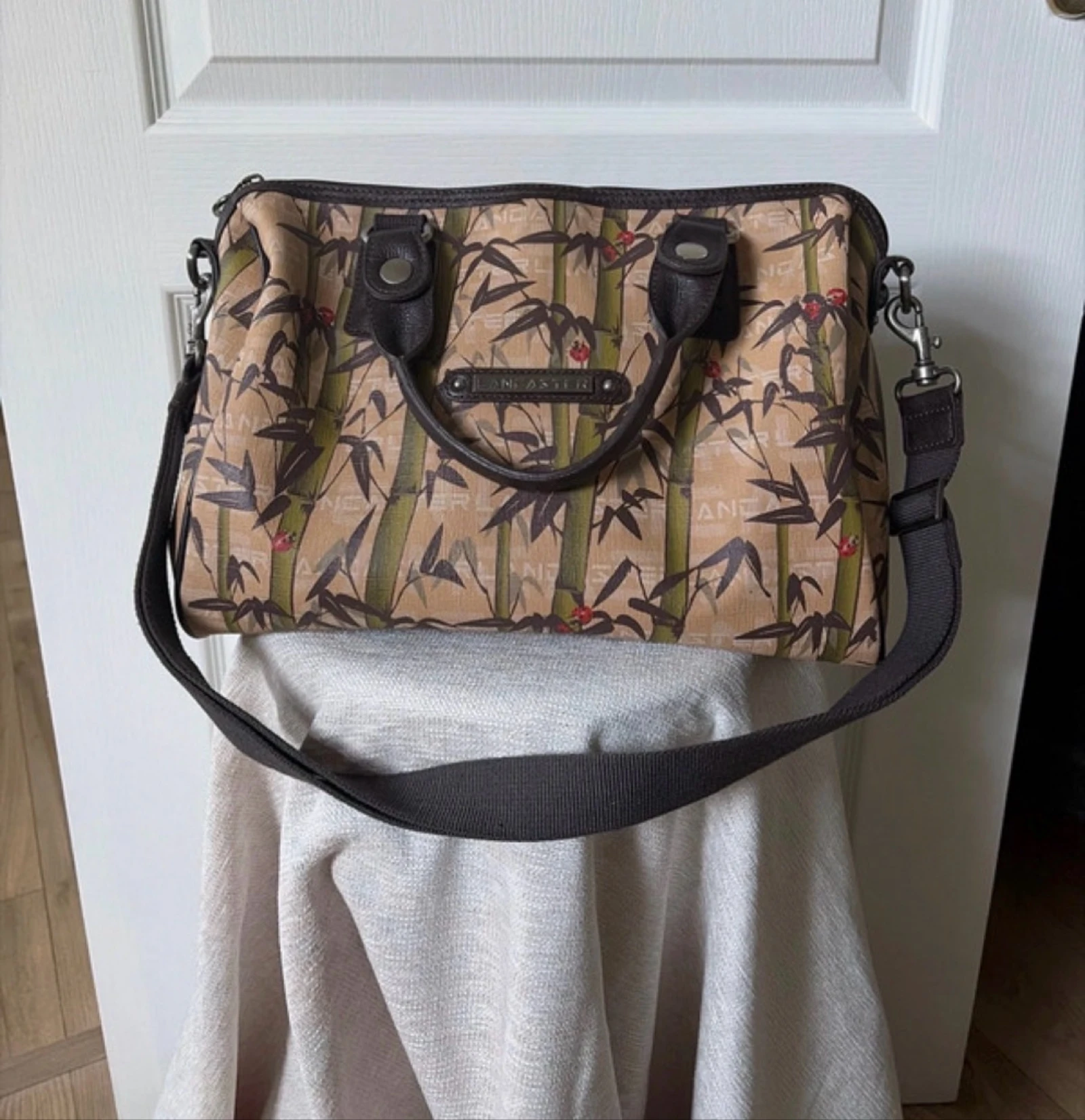 Sac à main Lancaster motif bambou vintage avec bandoulière